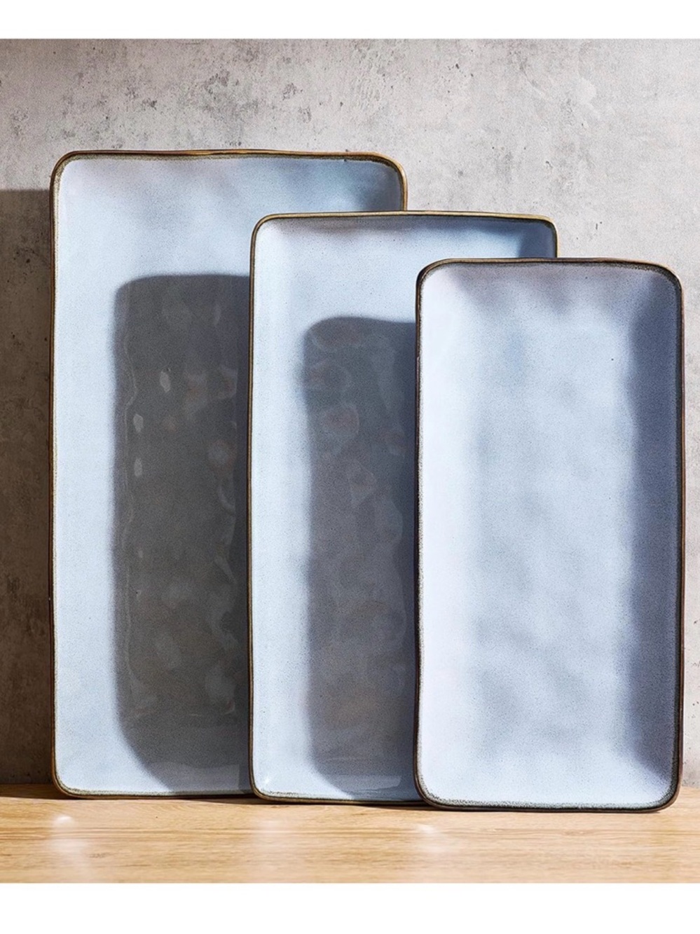 NIB Famiware Set of 3 Serving Platters,Ocean Blue Series,Glazed Stoneware,Party
